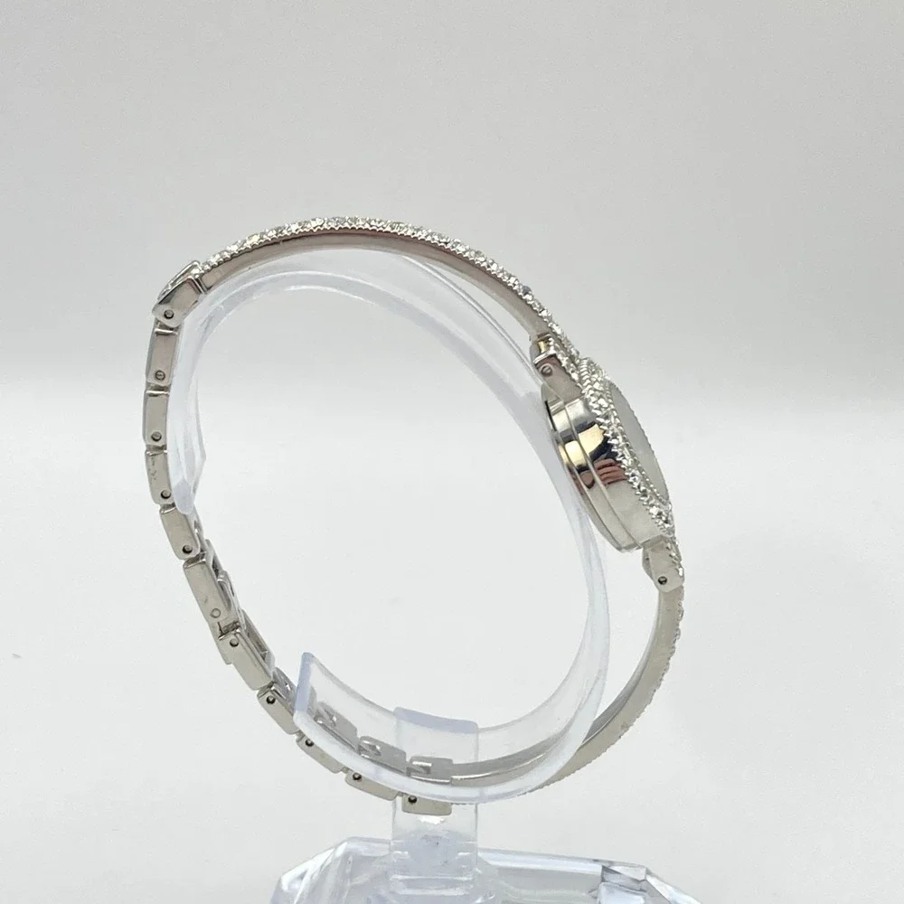 Collezio Womens Watch 22mm Silver Tone Crystals Bling MOP Dial New Battery 6.75